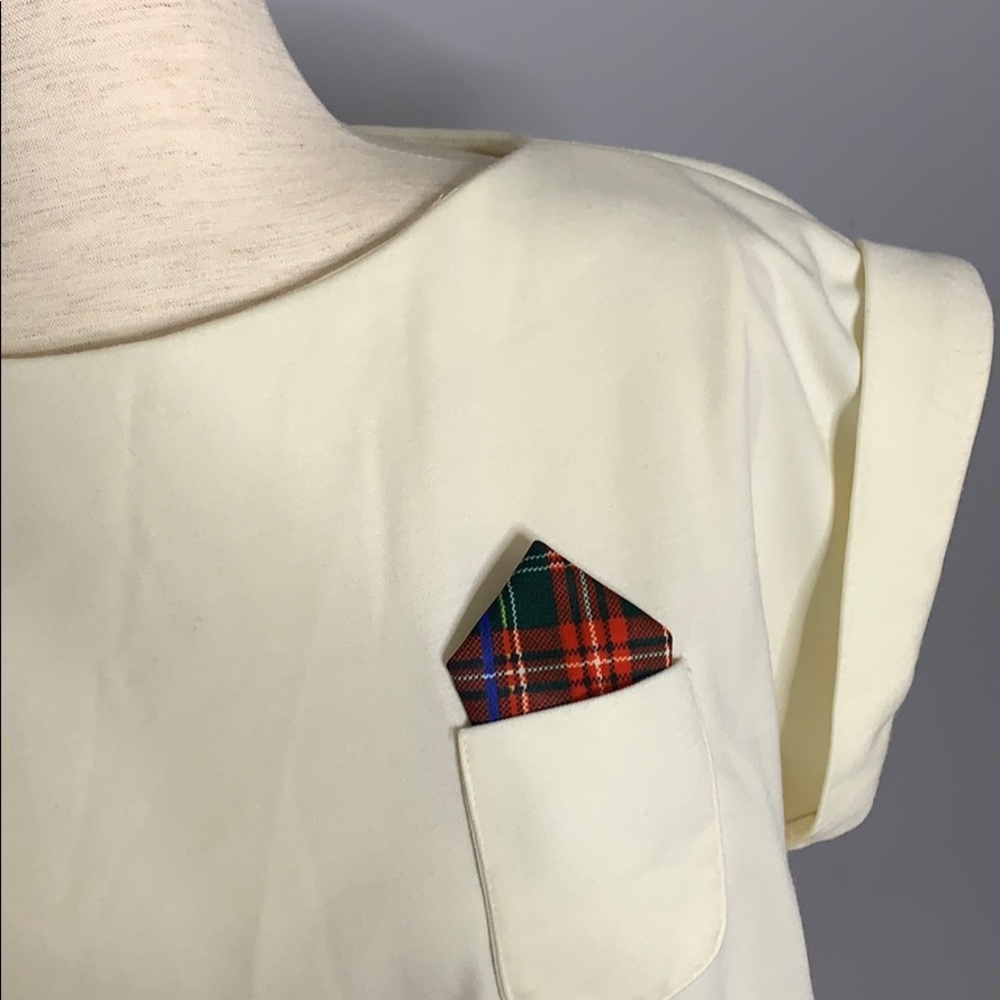 Vintage Beige and Tartan Plaid Cap Sleeve Dress M - Picture 5 of 10